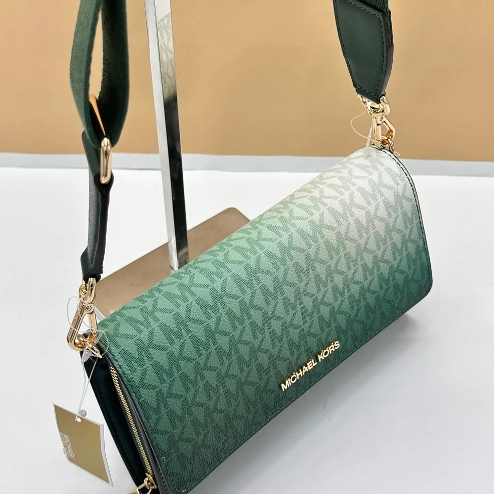MICHAEL KORS Jet Set Large Ombré Signature Logo Crossbody Bag Moss Multi